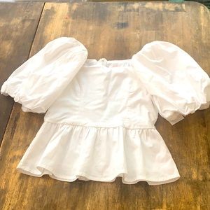 Rachel Parcell White Peplum Puff Sleeve Top